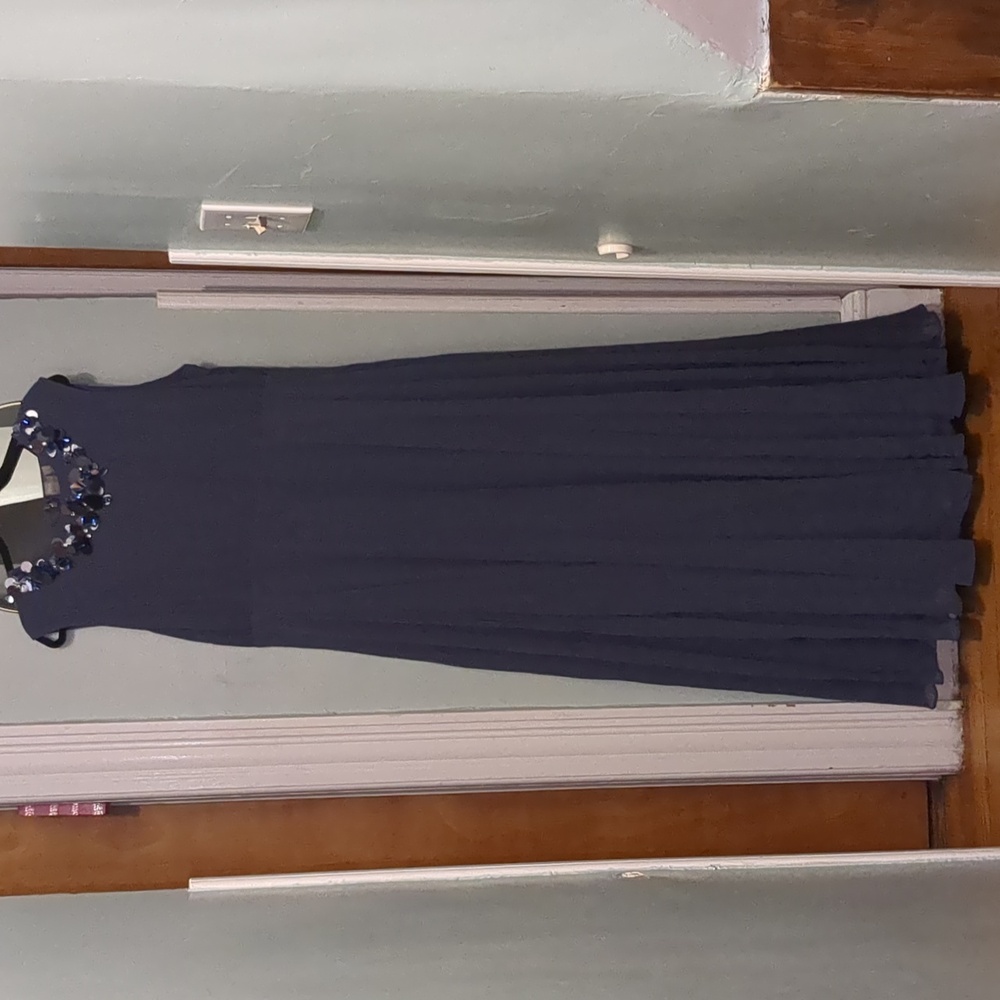 ASOS Dusty Blue Georgette Maternity Gown with Embellished Neckline, Size 16